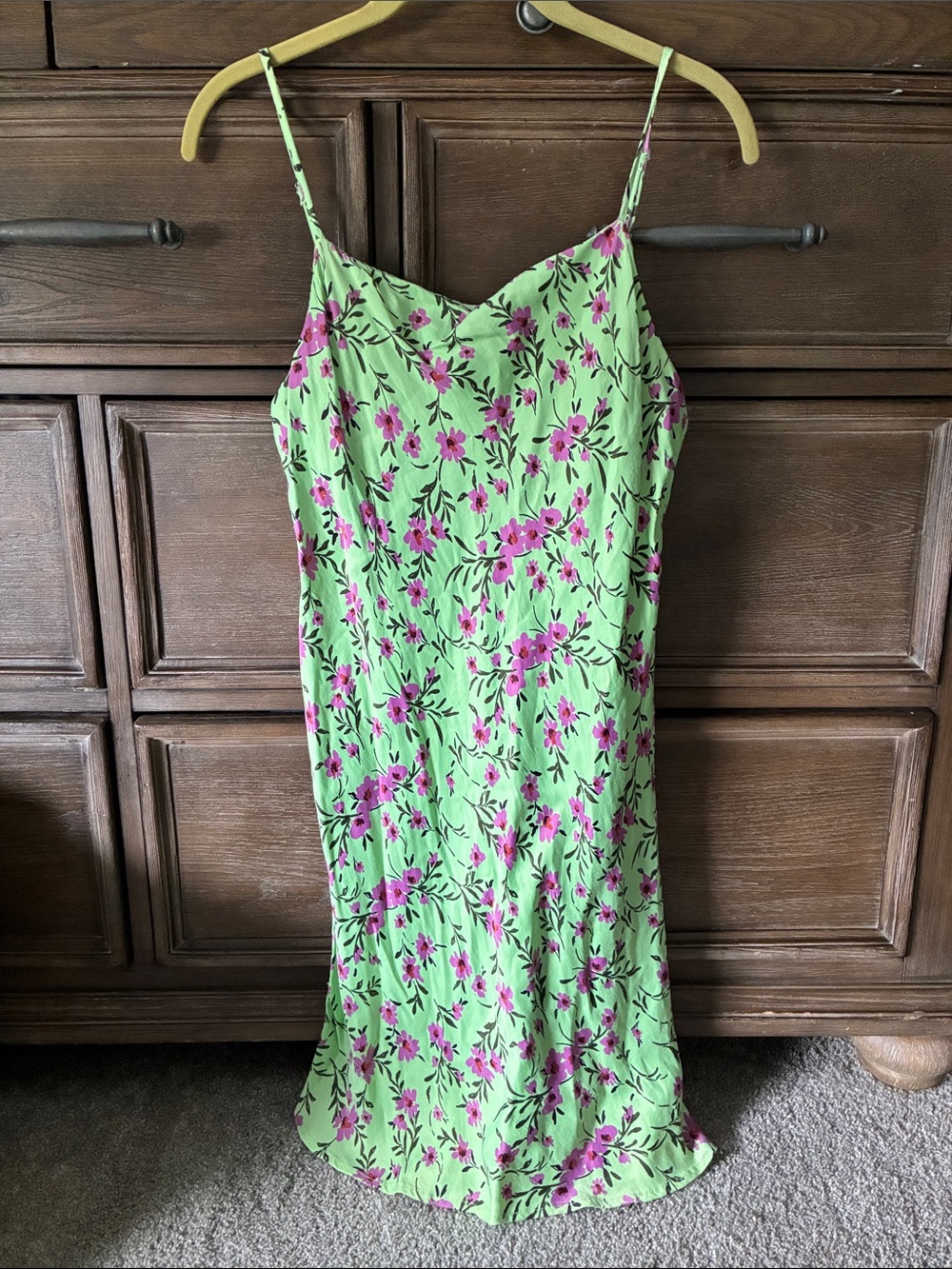 Zara Green Slip Dress with Pink Floral Print